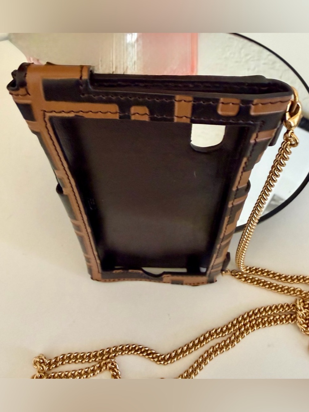 Fendi Brown Black Zucca Leather Bag  iPhone Case Bag Gold Strap X/XS & More - Picture 13 of 15